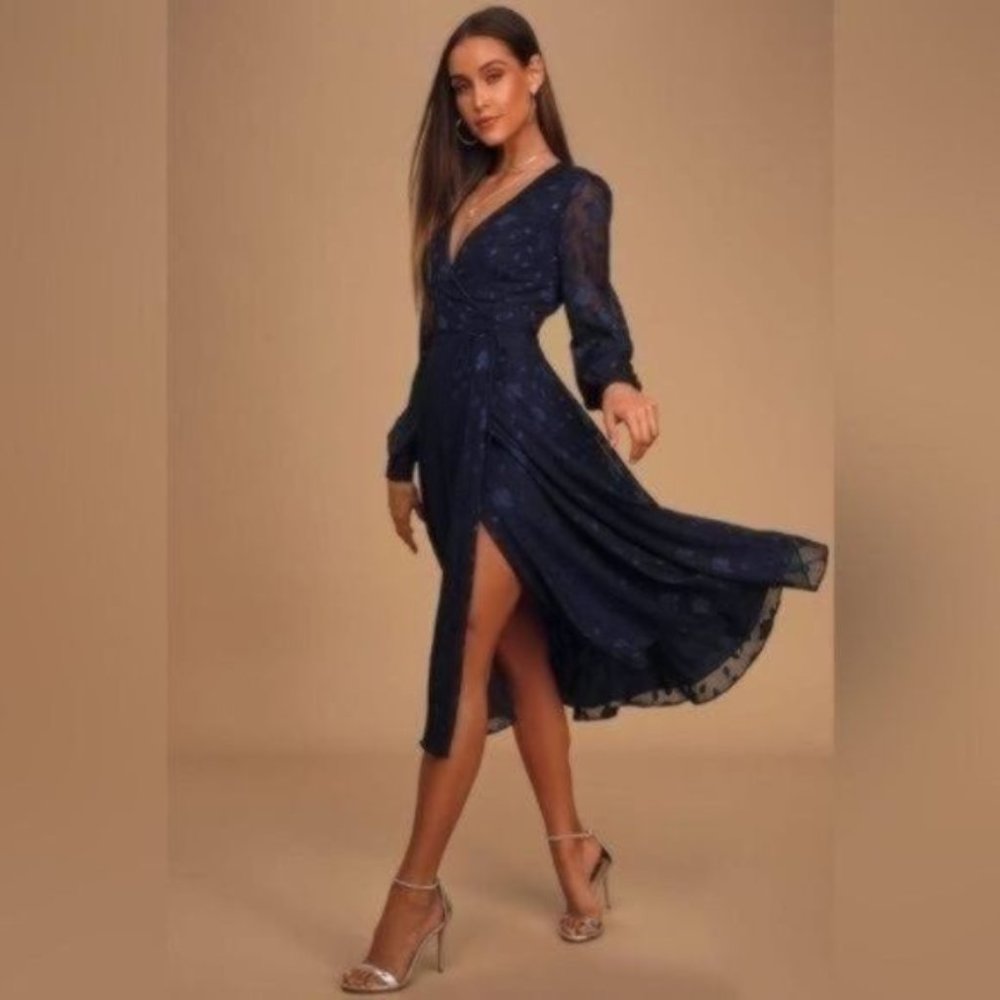 New Lulu’s Evening Classic Lace Contemporary Jacquard Floral Wrap Party Dress